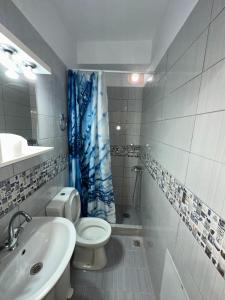 a bathroom with a toilet and a sink at Volakis apartments in Chios