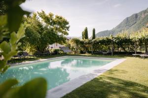 a swimming pool in the yard of a house at Zeder Kraiterhof in Andrian