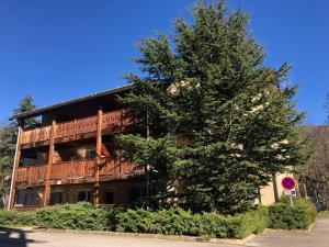 a building with a tree in front of it at T2 tout confort Ax les thermes in Ax-les-Thermes