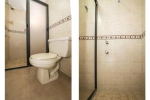 two pictures of a bathroom with a toilet and a shower at OYO Hotel La Glorieta, Huichapan in Huichapan
