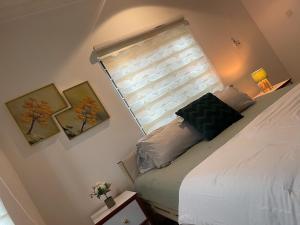 a bedroom with a white bed with a window at Imaani Homes - 2A at JAK Royale in Apenkwa +25 photos