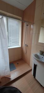 a bathroom with a shower and a sink at Viriks in Burgas +51 photos