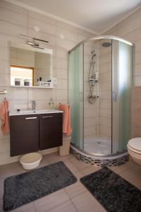a bathroom with a shower and a sink and a toilet at Apartments Slavek in Jastrebarsko +9 photos