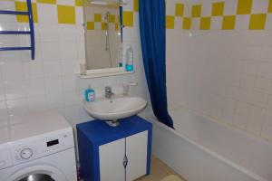 a bathroom with a sink and a washing machine at Valériane in Froncles