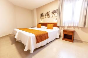 a bedroom with a large bed and a window at Apartamentos Vista Sur in Playa de las Americas +83 photos