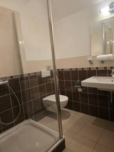 a bathroom with a toilet and a sink at Apartment in a Chateau with Park in Trébry +10 photos