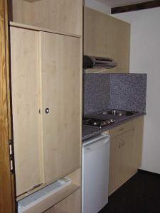 una pequeña cocina con encimera y fregadero en Apartmány Vlasta, en Paseky nad Jizerou
