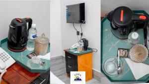 three different pictures of a room with a room with aperature at Ufipa Highland's Hotel in Sumbawanga