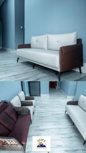 a living room with a white couch and chairs at Ufipa Highland's Hotel in Sumbawanga