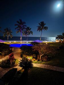 a resort with palm trees and the ocean at night at Ocean Dream in Cabarete