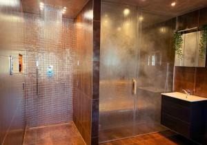 a bathroom with a shower and a sink at Rusínsky Dvor s privátnym Wellness in Malý Lipník +32 photos