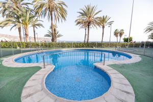 a swimming pool with palm trees in the background at Apartamentos Vista Sur in Playa de las Americas