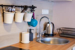 a kitchen counter with a sink and some utensils at Move&Rest Slunj in Slunj +41 photos
