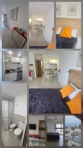 a collage of photos of a bedroom and a living room at Departamento centro Parana 2 in Paraná +4 photos