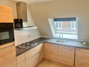 a kitchen with a sink and a stove and a window at Appartement Daalseweg in Nijmegen +6 photos
