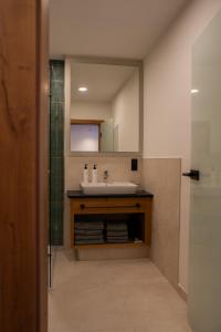 a bathroom with a sink and a mirror at Zenger Hotel in Offenberg