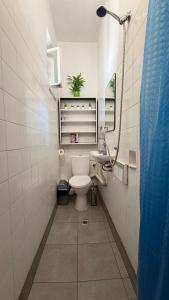 ein kleines Badezimmer mit Toilette und Dusche in der Unterkunft Elegance on a Budget - Rooms for Rent in Sofia Center in Sofia + 51 Fotos