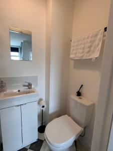 a bathroom with a white toilet and a sink at 13 Frankfield Terrace, Summerhill South, Cork, T12 PY79 in Cork +30 photos