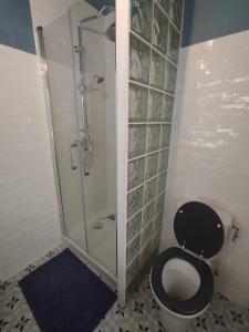 a bathroom with a toilet and a glass shower at La Maison Elegance & Charme in Marquise