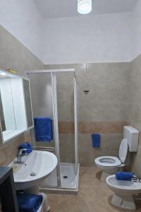 a bathroom with a shower and a toilet and a sink at "Babbo" Nicola in Salve