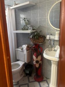 a small bathroom with a toilet and a sink at Víctorhaus in San Gregorio Cuautzingo