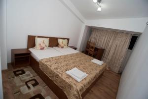 a small bedroom with a bed and a window at Hostel Ruxandra in Focşani