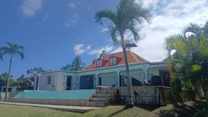 a house with a palm tree in front of it at Villa Renée in Petit-Bourg