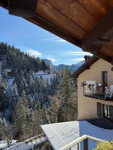 a view from the balcony of a house in the snow at Agriturismo Cornei da Nadia in Collio
