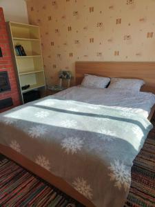 a bedroom with a bed with a blanket on it at Tartu tänava külaliskorter in Viljandi