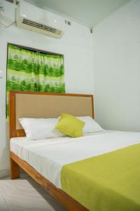 a bedroom with a bed with a green blanket at lagoon holiday villa Jaffna in Tavadi