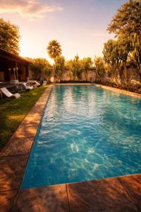 a swimming pool with blue water in a yard at Virgínia Palace in Corumbá