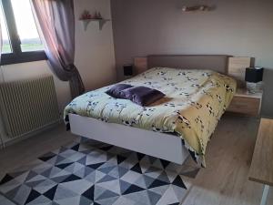 a bedroom with a bed and a floor at Le petit Pouncet in Le Fousseret