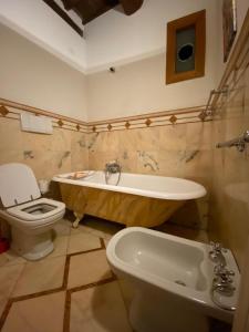 a bathroom with a tub and a toilet and a sink at la casa d'oro in Arezzo