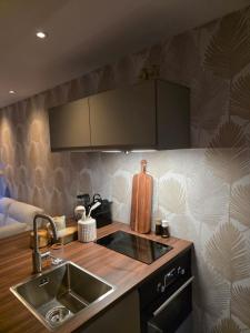 a kitchen with a sink and a counter top at Riekje in Lage Zwaluwe