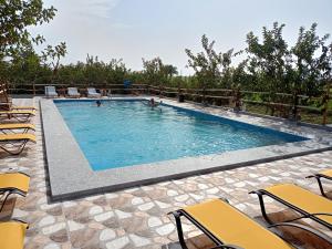 a swimming pool with chairs and people in it at Bedouin Lodge Luxor in Luxor