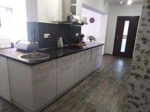 a kitchen with a sink and a counter at Tisovecký apartmán in Tisovec
