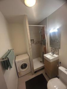 a bathroom with a toilet sink and a shower at apartment with balcony in Ronchin