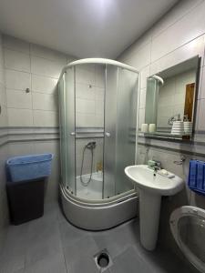 a bathroom with a shower and a sink at Rest apartment Niksic in Nikšić