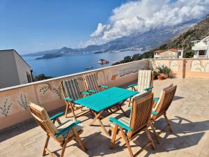 a table and chairs on a balcony with a view of the water at Villa Frida in Sveti Stefan +37 photos