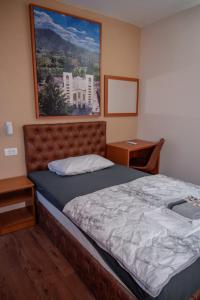 ein Schlafzimmer mit einem Bett und einem Bild an der Wand in der Unterkunft Hotel Barbaric in Međugorje