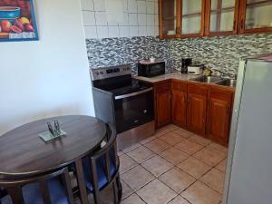 a kitchen with a table and a stove and a sink at Hotel Manuel Antonio Beracha in Quepos