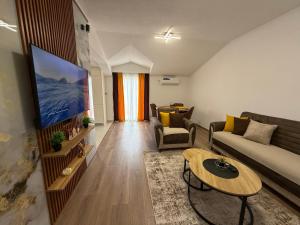 a living room with a couch and a tv at Apartman Đole&Ljuba -Radanovići , Kotor in Ðuranovići