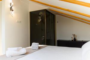 a bedroom with a bed and a large mirror at Carmen Old Town Apartments in Sarajevo