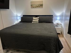 a bedroom with a large bed with two lamps at Branson Lakeside Getaway in Branson
