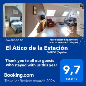 a flyer for a hotel room with a living room at El Ático de la Estación in Oviedo