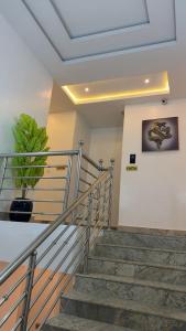a staircase with a potted plant on the wall at Rex&Rich Hotel and Suites in Umu Oma