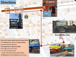 a map showing the location of a bus stop at Itaewon Mellow Stay#Namsan#Seoul Station#Hannam#Seongsu#Free Luggage in Seoul