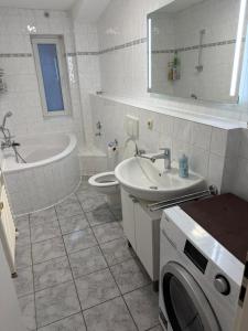 a bathroom with a sink and a washing machine in it at 1 Bedroom Near Viktualienmarkt in Munich