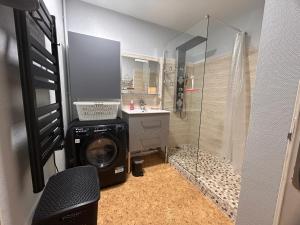 a bathroom with a washing machine and a shower at Lestandardgravelines in Gravelines +15 photos