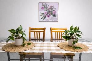 two potted plants sitting on top of a table at Kookaburra Guesthouse in Coffs Harbour +10 photos